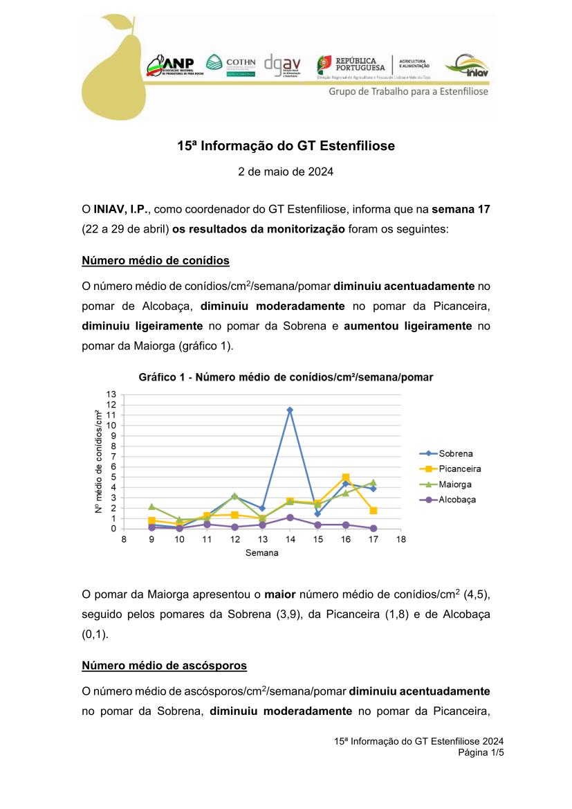 15ª Informação do GT Estenfiliose 2024