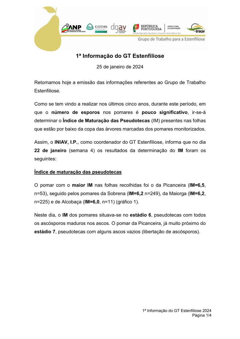 1ª Informação do GT Estenfiliose 2024