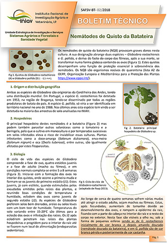 Boletim Técnico nº 2/2018 - Nematodes de Quisto da Batateira