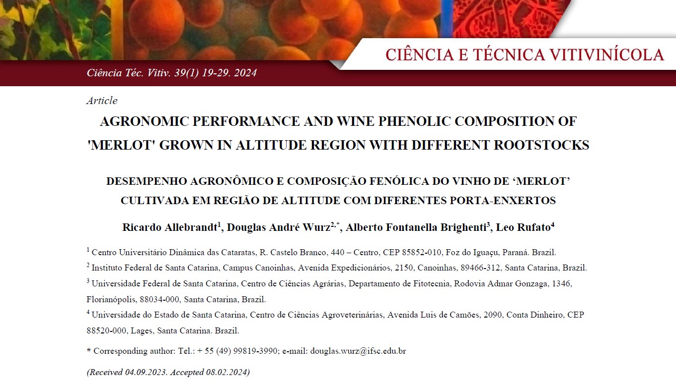 Artigo RCTV - DESEMPENHO AGRONÔMICO E COMPOSIÇÃO FENÓLICA DO VINHO DE ‘MERLOT’ CULTIVADA EM REGIÃO DE ALTITUDE COM DIFERENTES PORTA-ENXERTOS