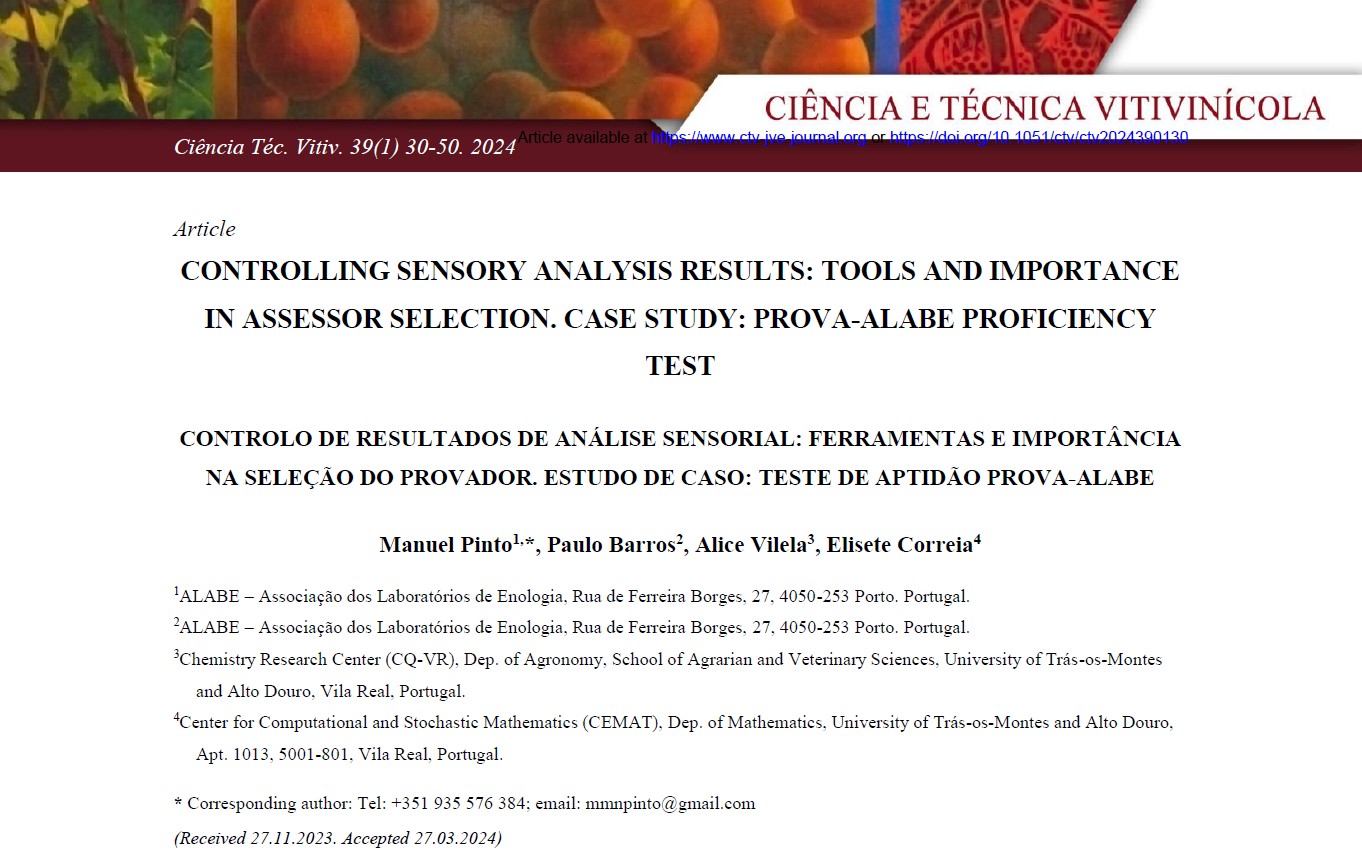 Artigo RCTV - CONTROLO DE RESULTADOS DE ANÁLISE SENSORIAL: FERRAMENTAS E IMPORTÂNCIA NA SELEÇÃO DO PROVADOR. ESTUDO DE CASO: TESTE DE APTIDÃO PROVA-ALABE