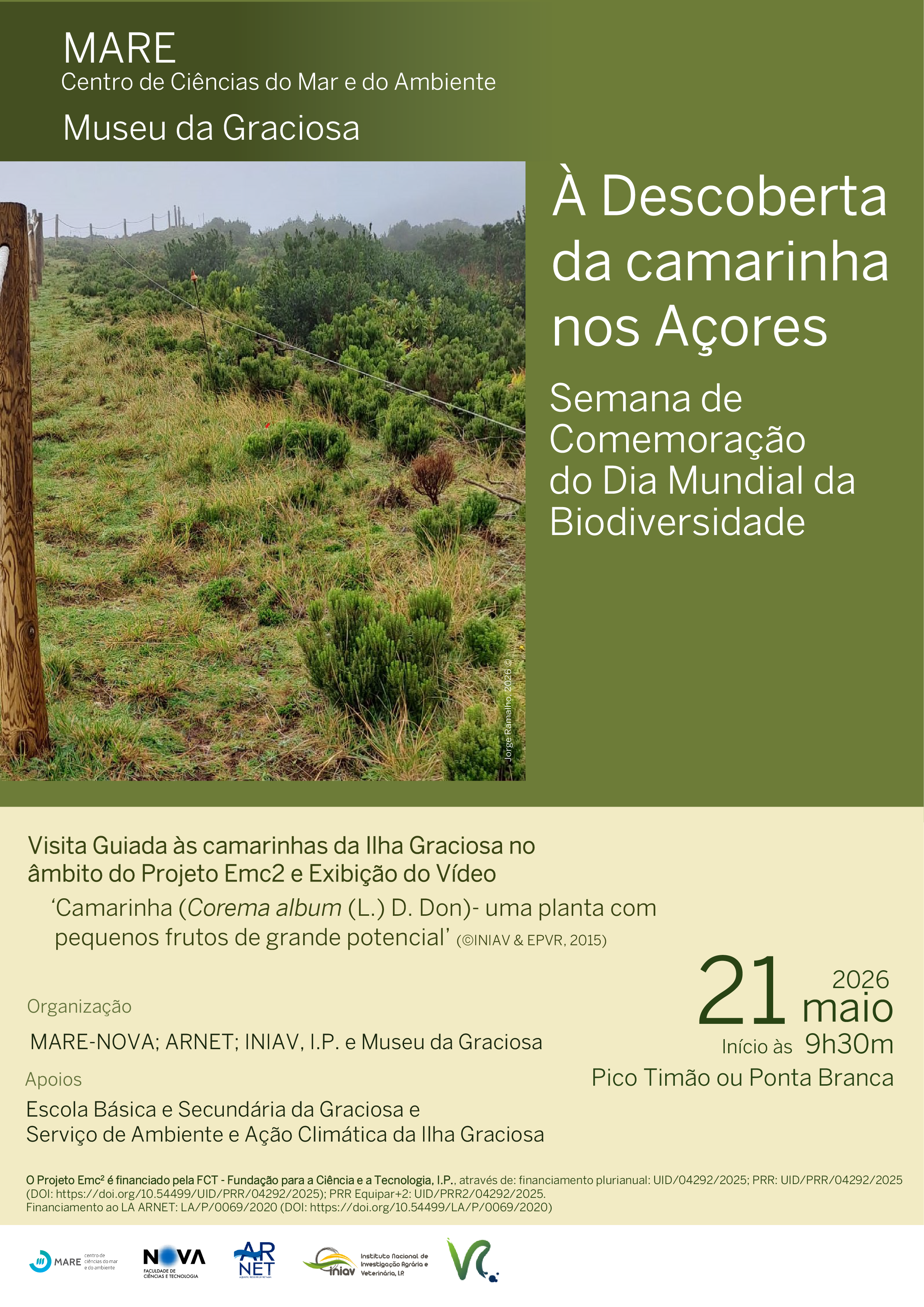 Projeto Emc2 celebrou o Dia Mundial da Biodiversidade com iniciativa na ilha Graciosa ‘À descoberta da Camarinha-dos-Açores’ Projeto Emc2 celebrou o Dia Mundial da Biodiversidade com iniciativa na ilha Graciosa ‘À descoberta da Camarinha-dos-Açores’
