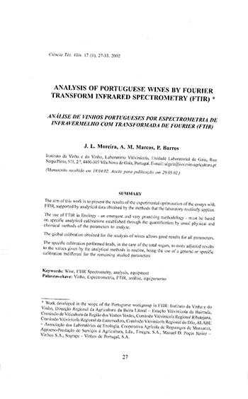 Analysis of portuguese wines by Fourier Transform Infrared ... Imagem 1