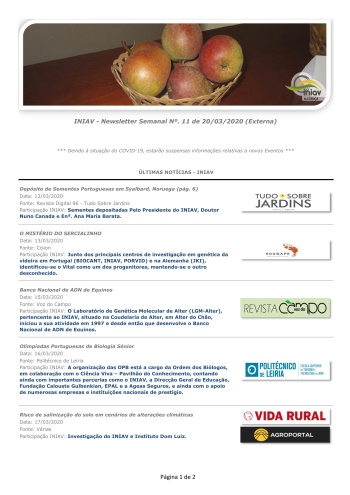 INIAV - Newsletter Semanal nº 11/2020 Imagem 1