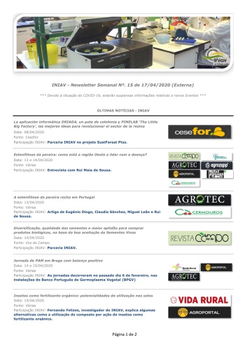 INIAV - Newsletter Semanal nº 15/2020 Imagem 1