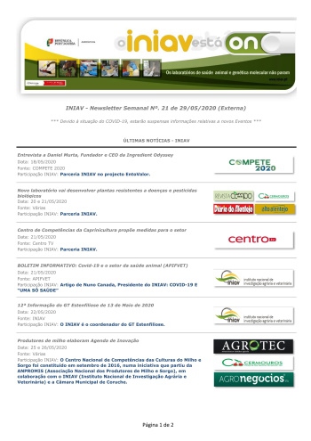 INIAV - Newsletter Semanal nº 21/2020 Imagem 1