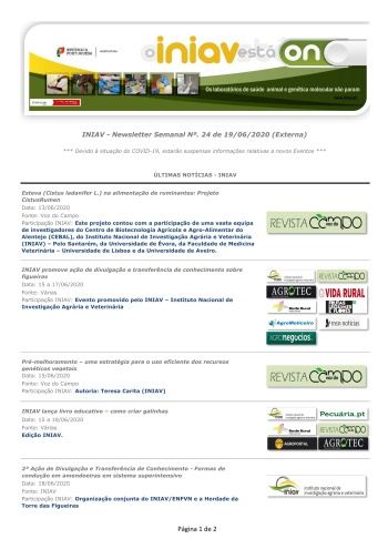 INIAV - Newsletter Semanal nº 24/2020 Imagem 1