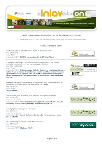 INIAV - Newsletter Semanal nº 25/2020 Imagem 1
