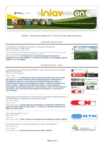 INIAV - Newsletter Semanal nº 31/2020 Imagem 1