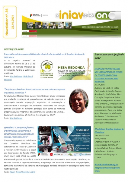 INIAV - Newsletter Semanal nº 36/2021 Imagem 1