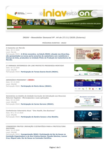 INIAV - Newsletter Semanal nº 44/2020 Imagem 1