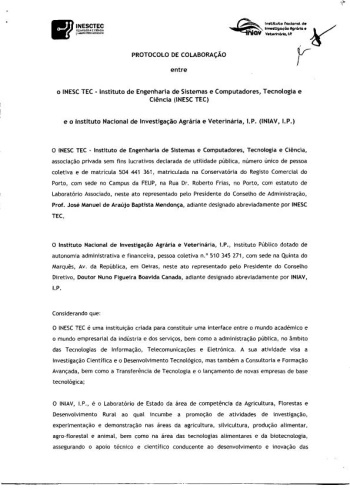 Protocolo de Colaboração entre o INIAV, I.P. e o INESC TEC Imagem 1