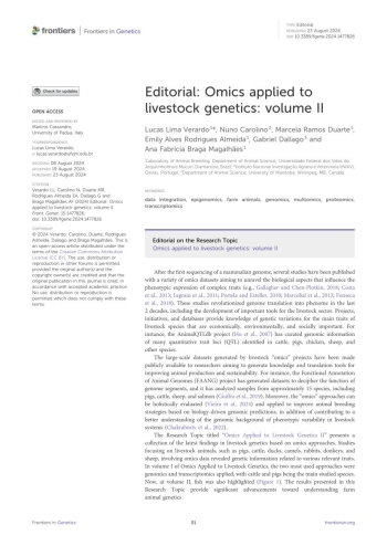 Editorial: Omics applied to livestock genetics: volume II Imagem 1