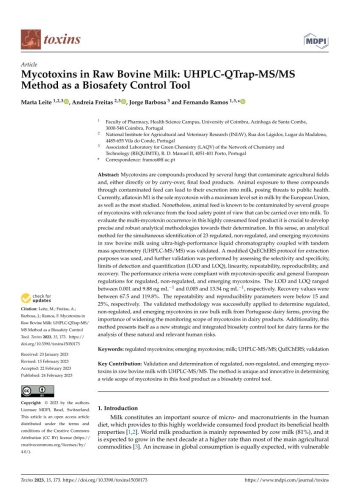 Mycotoxins in Raw Bovine Milk: UHPLC-QTrap-MS/MS Method as ... Imagem 1