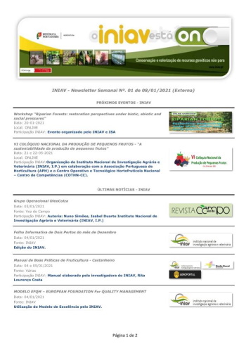 INIAV - Newsletter Semanal nº 1/2021 Imagem 1