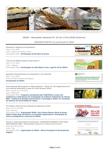 INIAV - Newsletter Semanal nº 2/2020 Imagem 1