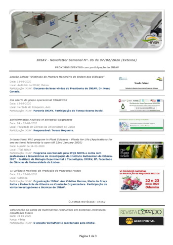 INIAV - Newsletter Semanal nº 5/2020 Imagem 1