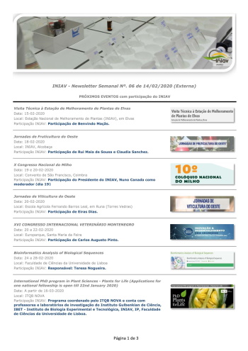 INIAV - Newsletter Semanal nº 6/2020 Imagem 1