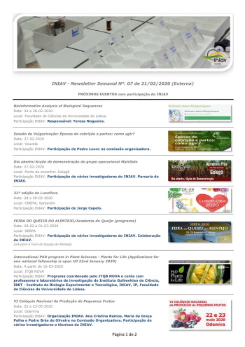 INIAV - Newsletter Semanal nº 7/2020 Imagem 1