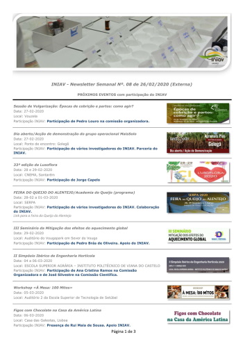 INIAV - Newsletter Semanal nº 8/2020 Imagem 1