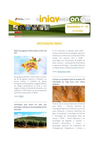 INIAV - Newsletter Externa nº 10/2023 Imagem 1