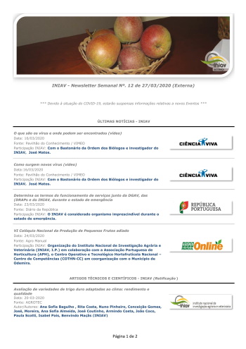 INIAV - Newsletter Semanal nº 12/2020 Imagem 1