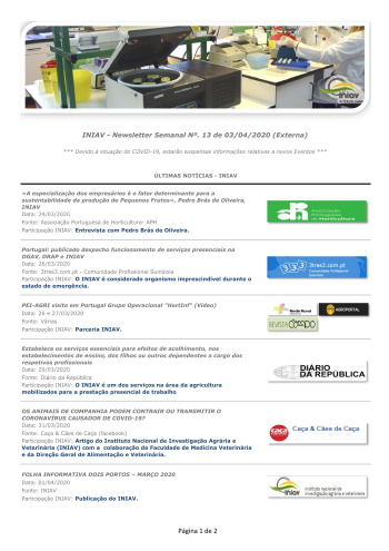 INIAV - Newsletter Semanal nº 13/2020 Imagem 1