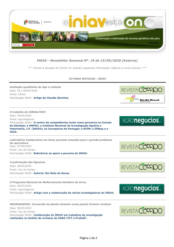 INIAV - Newsletter Semanal nº 19/2020 Imagem 1