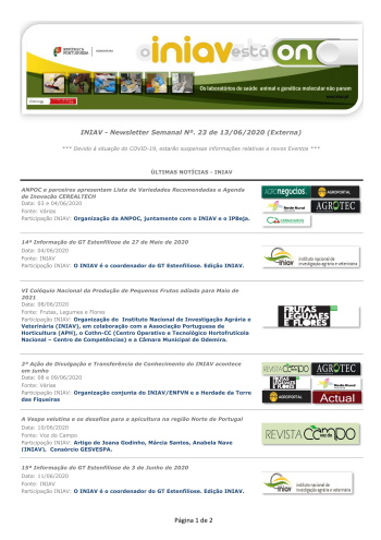 INIAV - Newsletter Semanal nº 23/2020 Imagem 1