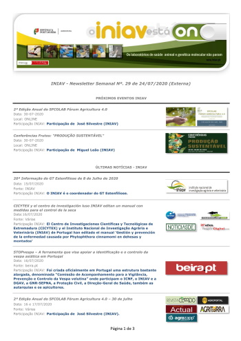 INIAV - Newsletter Semanal nº 29/2020 Imagem 1