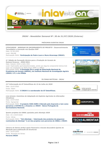 INIAV - Newsletter Semanal nº 30/2020 Imagem 1