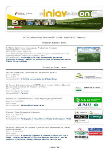 INIAV - Newsletter Semanal nº 34/2020 Imagem 1