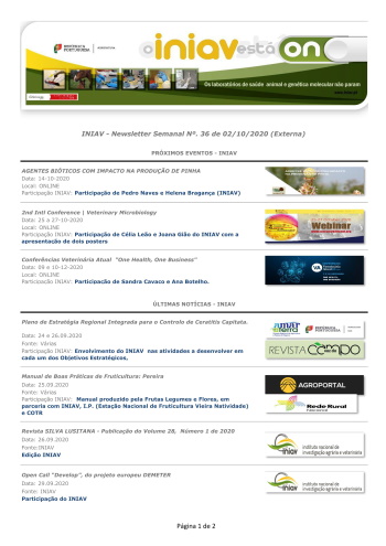 INIAV - Newsletter Semanal nº 36/2020 Imagem 1