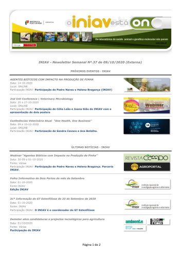 INIAV - Newsletter Semanal nº 37/2020 Imagem 1