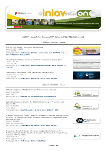 INIAV - Newsletter Semanal nº 38/2020 Imagem 1