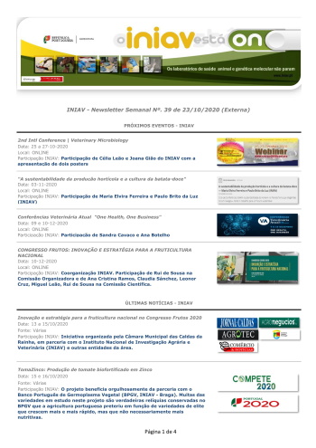 INIAV - Newsletter Semanal nº 39/2020 Imagem 1