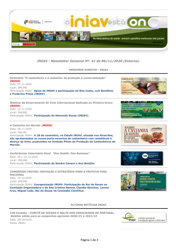 INIAV - Newsletter Semanal nº 41/2020 Imagem 1