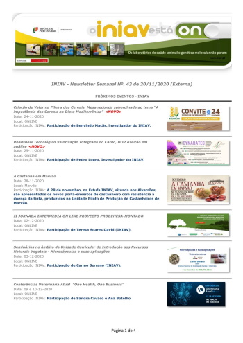 INIAV - Newsletter Semanal nº 43/2020 Imagem 1