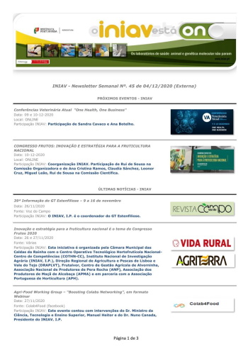 INIAV - Newsletter Semanal nº 45/2020 Imagem 1