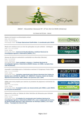 INIAV - Newsletter Semanal nº 47/2020 Imagem 1