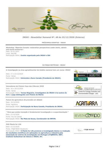 INIAV - Newsletter Semanal nº 48/2020 Imagem 1