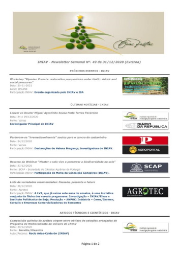 INIAV - Newsletter Semanal nº 49/2020 Imagem 1