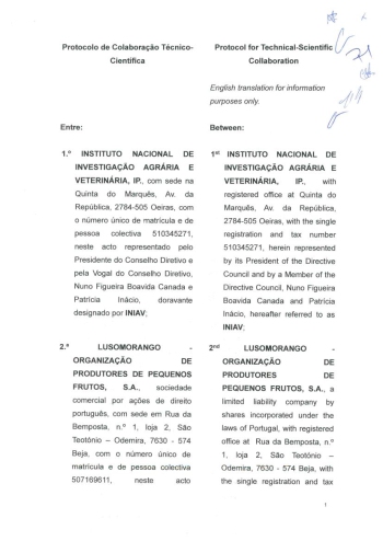 Protocolo de Colaboração Técnico Cientifico entre o INIAV e ... Imagem 1