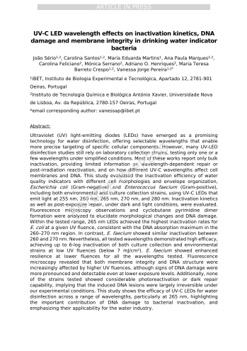 UV-C LED wavelength effects on inactivation kinetics, DNA ... Imagem 1