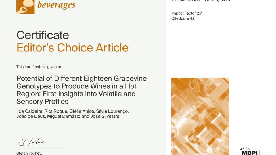 Artigo do INIAV distinguido como “Editor’s Choice” na revista Beverages